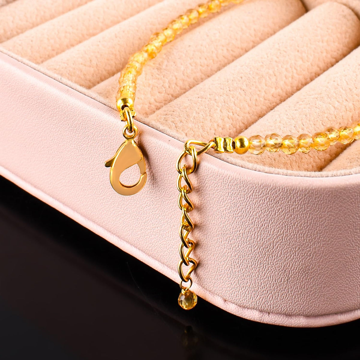 Natural Yellow Citrine Gemstone Micro Beads Dainty Bracelet Jewelry for Women, November Birthstone, Chakra Energy Crystals, 14k Gold Plated Chain 8 inch Adjustable