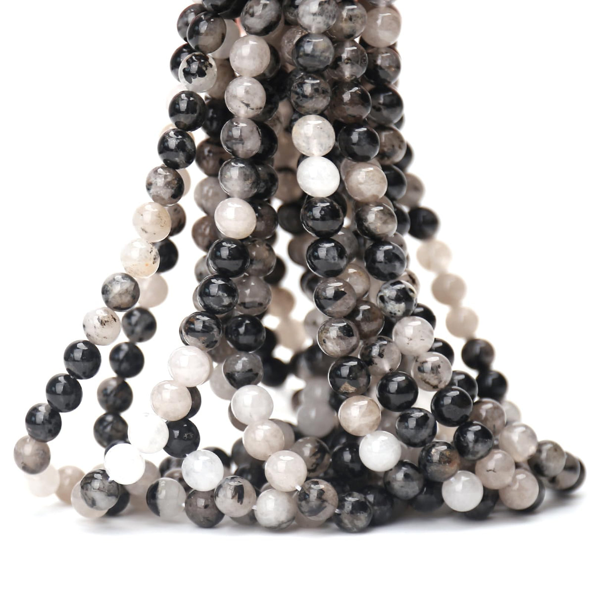 70PCS Natural 8MM Healing Gemstone, Black Rutilated Quartz Energy Stone Round Loose Beads, Semi-Precious Crystal Beads with Free Elastic String for Jewelry Making DIY