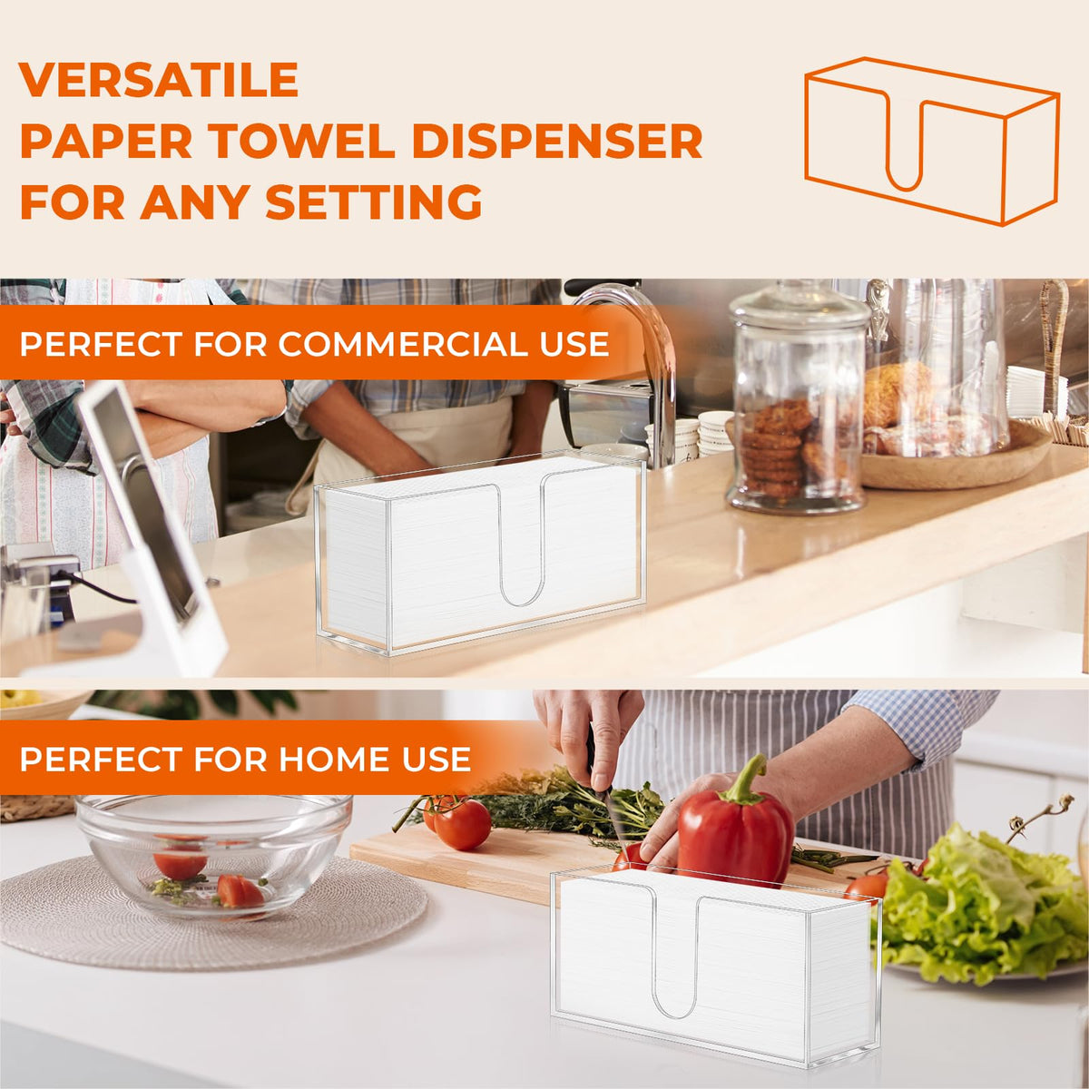 1PACK Paper Towel Holder, Countertop Paper Towel Dispenser Bathroom Paper Hand Towels Dispensers Clear Acrylic Napkin Holder Suitable for Z-fold, C-fold or MultiFold Trifold for Bathroom Kitchen