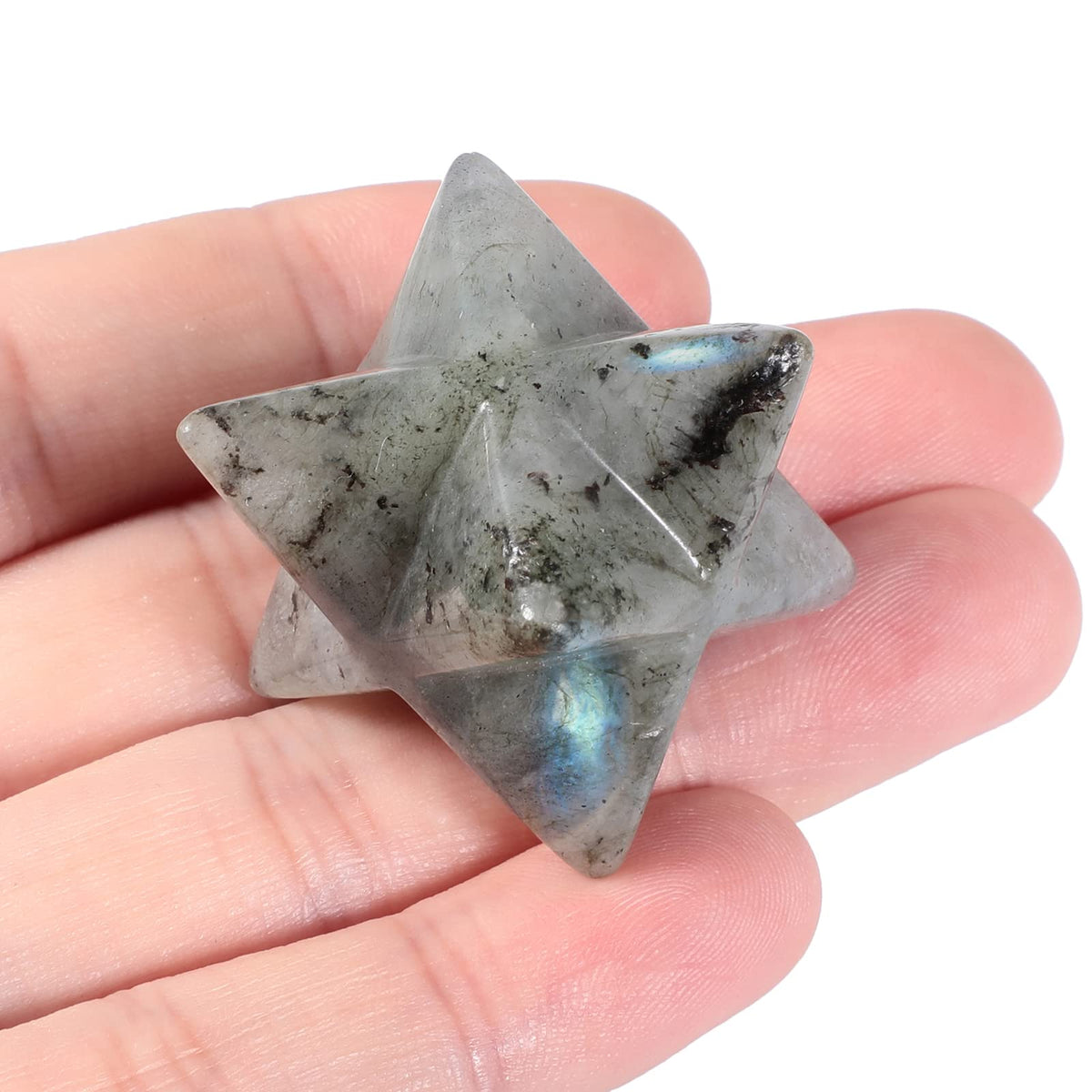 Loveliome Natural Moonstone Merkaba Crystal Protection Sacred Meditation Energy Generator Healing Chakra Six-Pointed Star 1 Inch