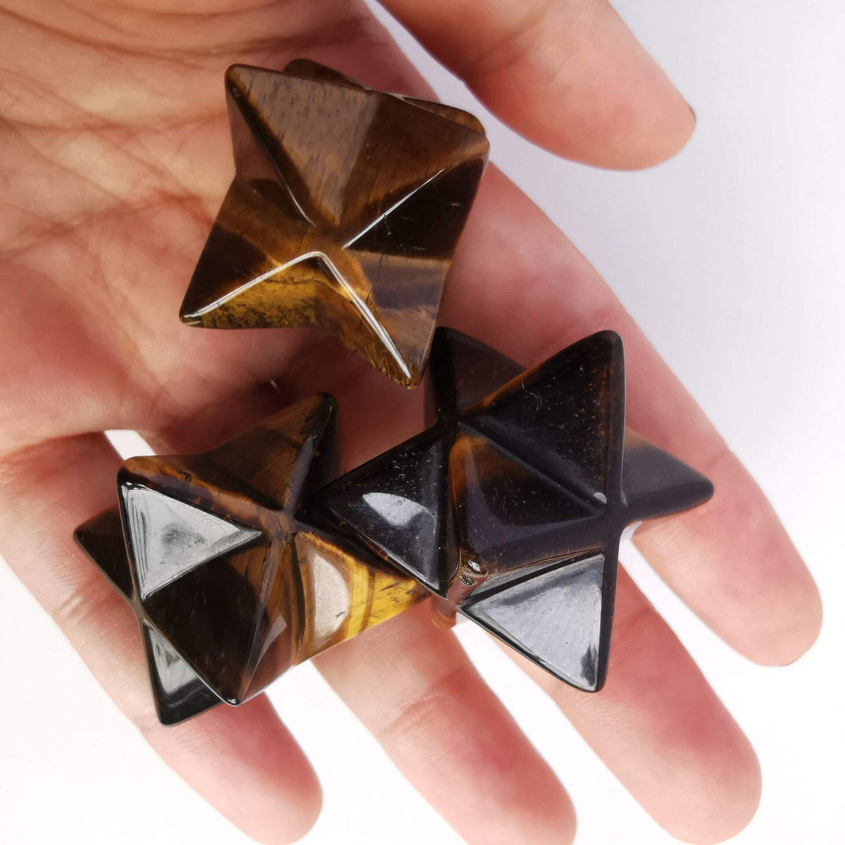 Loveliome Natural Tiger's Eye Merkaba Crystal Protection Sacred Meditation Energy Generator Healing Chakra Six-Pointed Star 1 Inch