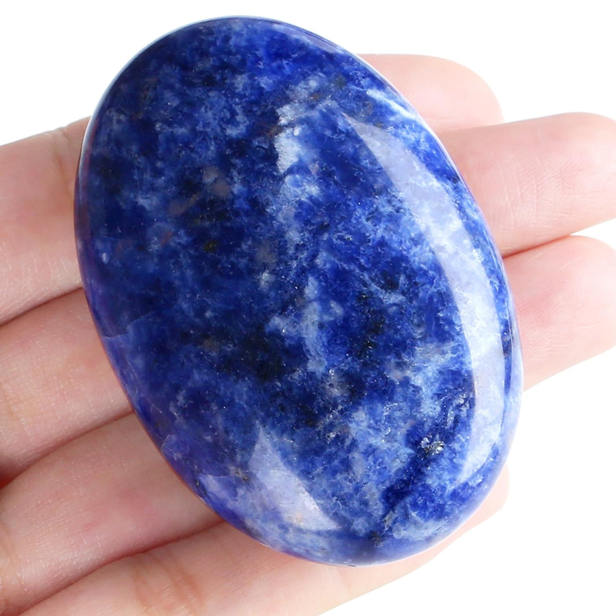 MAIBAOTA 2.4" Large Blue Sodalite Crystal Stone Polished Palm Stone Healing Crystals 0.7" Thick Natural Reiki Gemstone Worry Stone Energy Balancing Anxiety Stress Relief Meditation 1 Pc