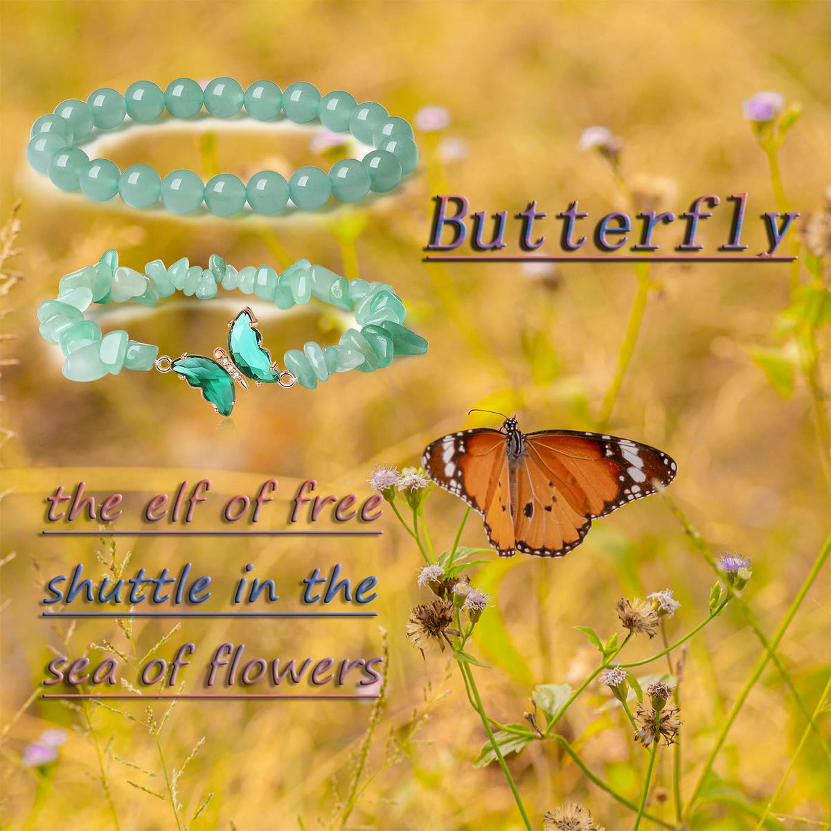 DUQGUHO 2Pcs Green Aventurine Bracelet for Women Butterfly Bracelet Gift for Women Healing Crystal Bracelet Natural Green Aventurine Jewelry 8mm Green Crystal Beaded Bracelet Gift for Birthday