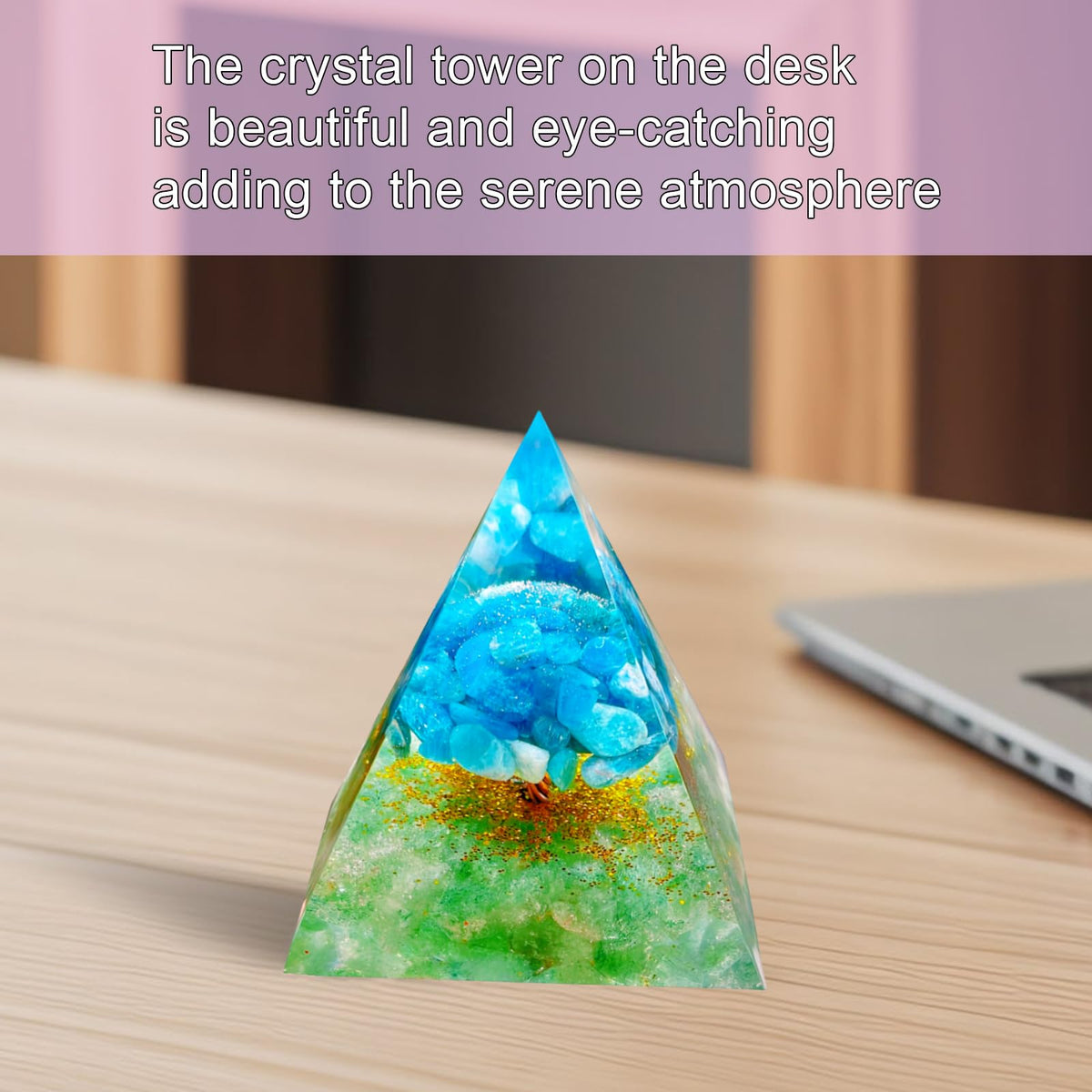 Saefheled Tree of Life Orgone Pyramid,Natural Green Strawberry&Apatite Orgonite Healing Crystals Pyramid,Crystal Stone Positive Reiki Energy Generator Collection Wealth Lucky Meditation Tool(6cm)