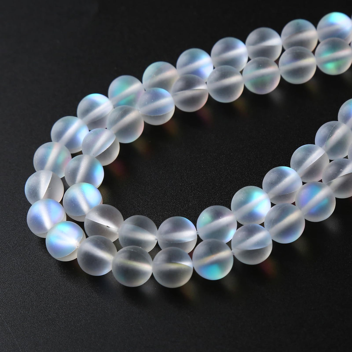 ZXYMLZI 36pcs 10mm Natural White Mystic Aura Quartz Beads Frosted Matte Moonstone Round Loose Beads For Jewelry Making DIY Bracelet Necklace 15"