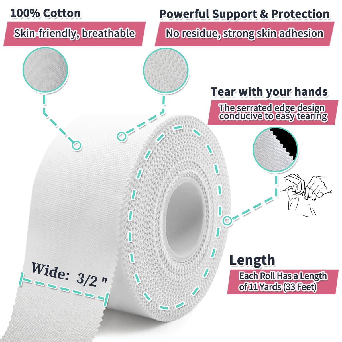 Athletic Tape 2 Pack White Sports Tape Athletic Strong-Breathable-Easy Tear-No Sticky Residue Wrist Ankle Tape for Lacrosse Boxing Gymnastics Climbing Soccer Hockey Bat Injuries Medical