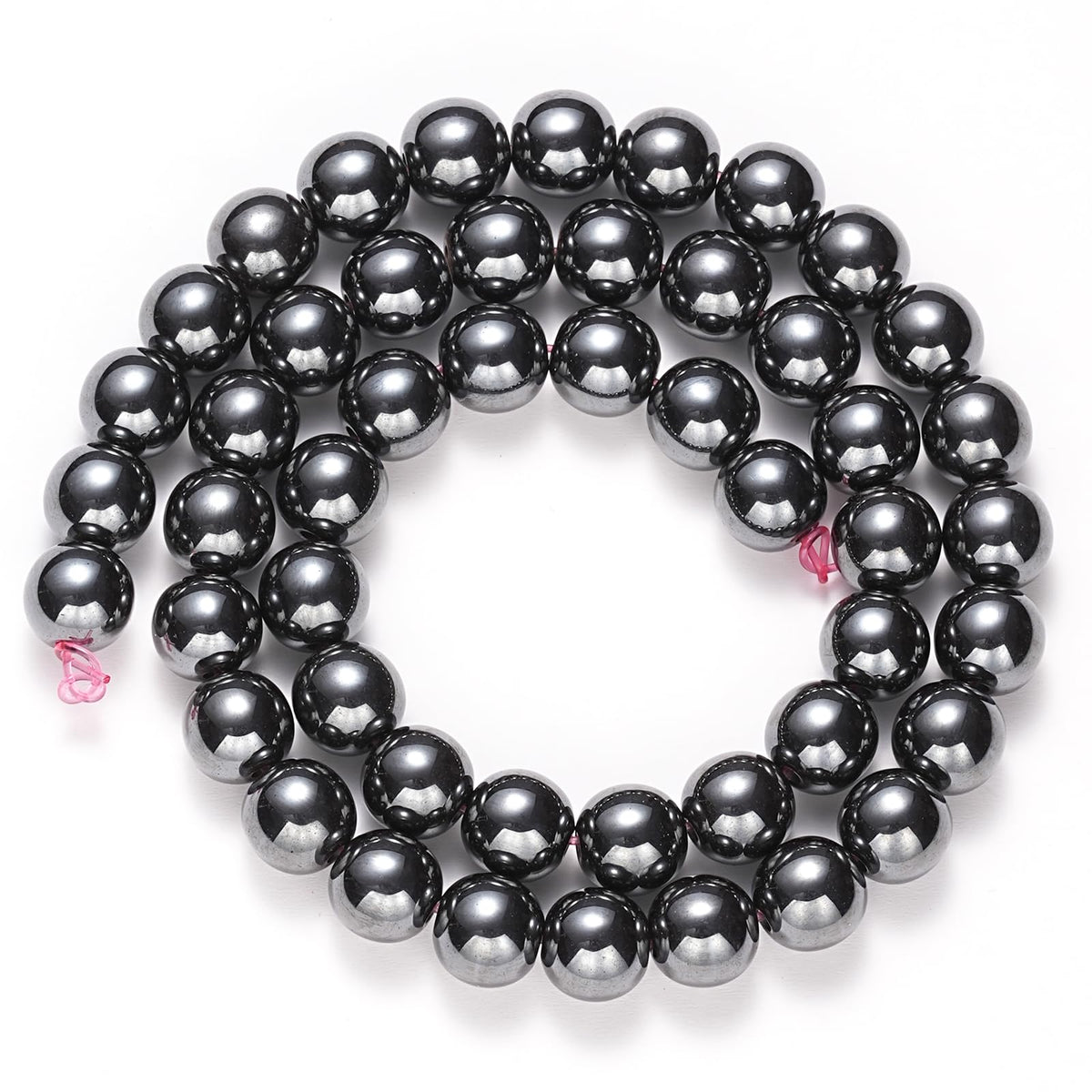 8mm Natural Black Hematite Gemstone Beads Polished Round Smooth Stone Beads for Bracelets Jewelry Making 15inch Loose Beads