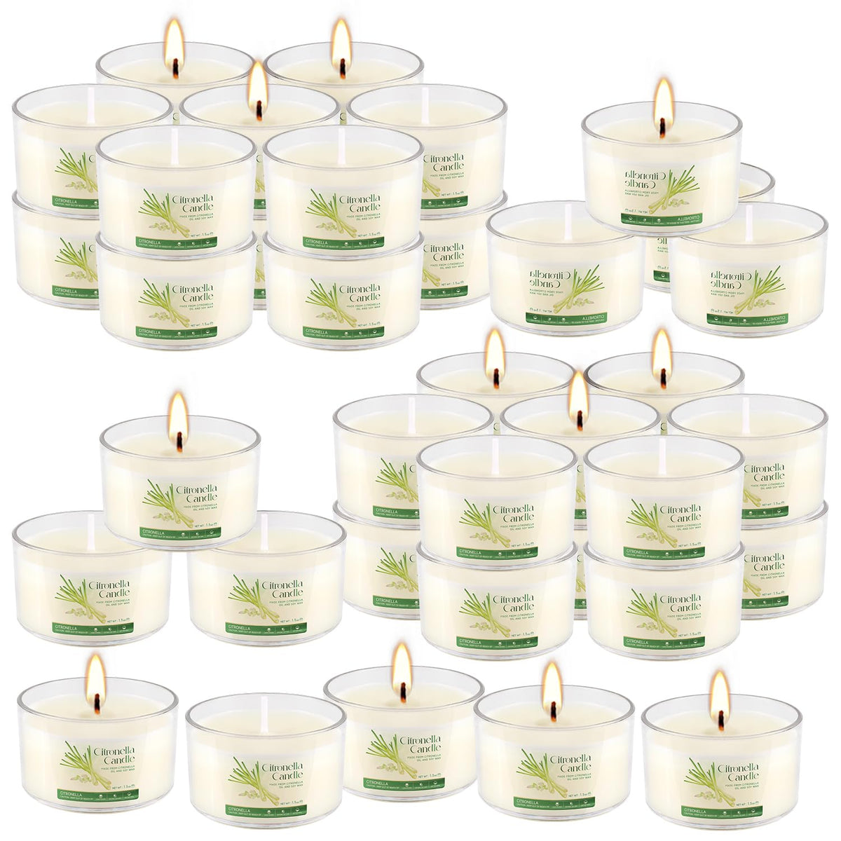 CAKETYCG 40-Pack Citronella Scented Tealight Candles -Outdoor Candles Natural Soy Wax Candle Bulk, Smokeless & Long-Lasting for Yard, Picnic, Camping Outdoor Comfort.