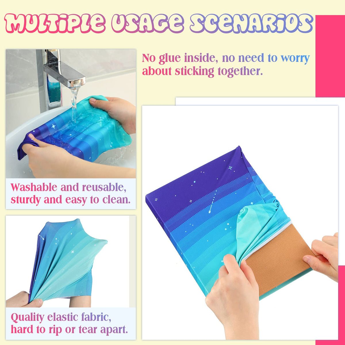 6 Pack Stretchable Book Cover Jumbo Fabric Book Covers Colorful Pattern Print Book Protector Washable Reusable Protective Textbook Cover for Hardcover Textbooks up to 9 x 11 Inch (Elegant Pattern)
