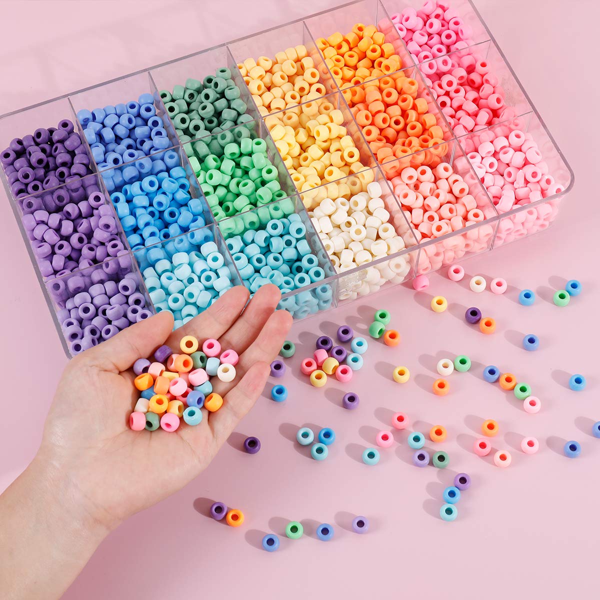 MAKERSLAND 2600+pcs Pony Beads Kit, 18 Color Rainbow Kandi Beads Set, Multicolor Matte Plastic Jewelry Making Kit for DIY Craft Friendship Bracelet Necklace Key Chain