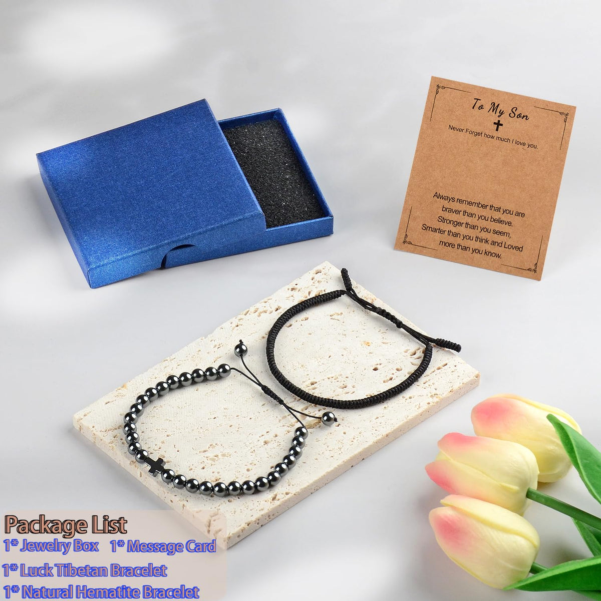 LPBeads 6mm Hematite Cross Bracelet with Handmade Rope Bracelet Size Adjustable Natural Stone Crystal Healing Bracelets Gifts for Unisex Adults