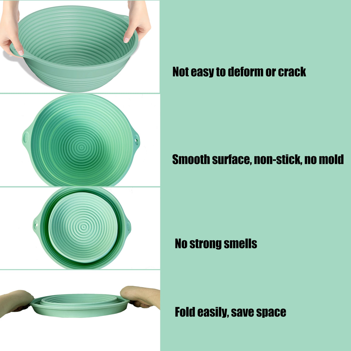 Silicone Bread Proofing Basket, 9 inches Sourdough Baking Bowl with liner Thick Foldable Reusable Handmade Bread Making Supplies for Bakers