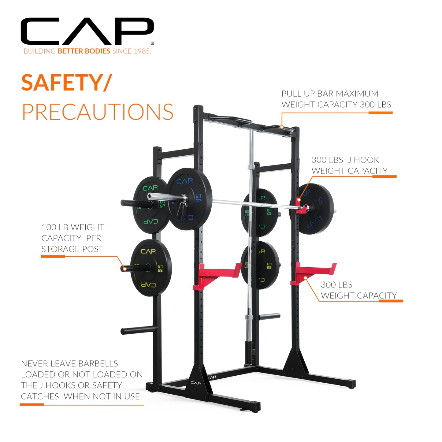 CAP Power Rack with Pull Up Bar & Attachments - Squat Rack & Strength Training Power Cage for Home Gym - BLACK