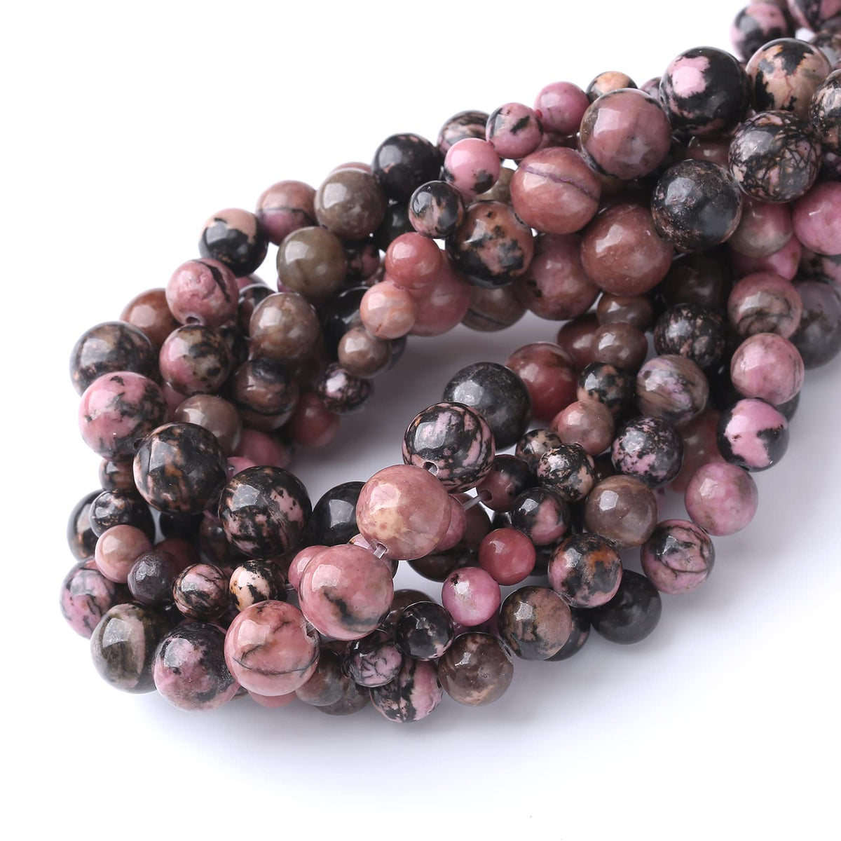 36PCS 10MM Natural Black Line Rhodochrosite Stone Beads Energy Healing Beads for DIY Jewelry Bracelet Necklace Making for Jewelry Making15Inch