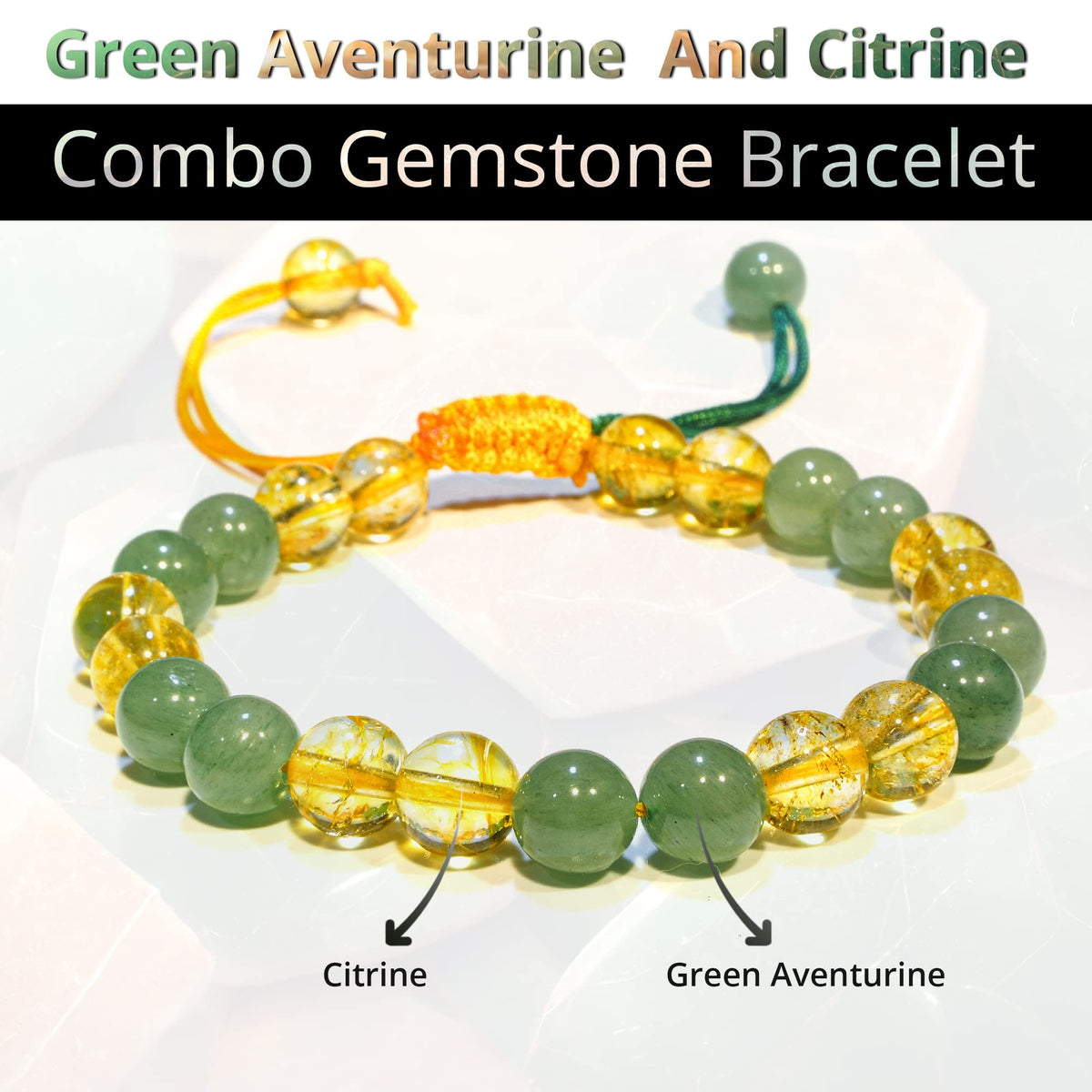 ANAYA AGATE Healing Crystal Bracelet – Chic Gemstone Bracelet for Men and Women – 8mm Round Bead Bracelets for Spiritual Healing, Protection, Positive Energy - Green Aventurine & Citrine