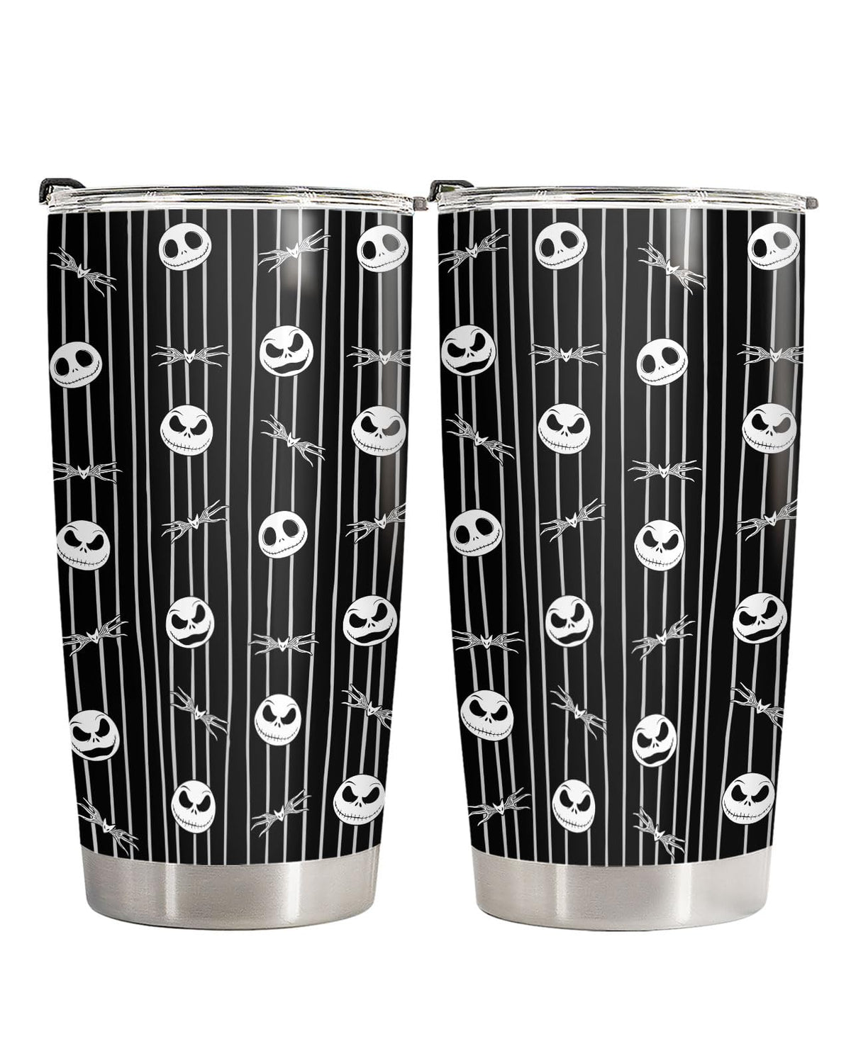 fat mummy Gothic Skeleton Tumbler 20oz Stainless Steel Insulated Travel Mug Black White Striped Spooky Skull Pattern Halloween Aesthetic Cup Gifts for Fans Birthday