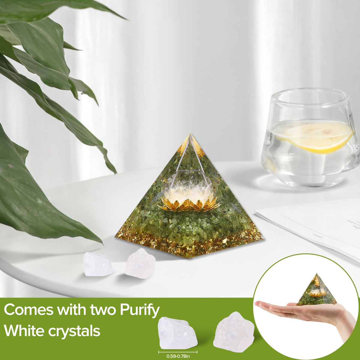 Hopeseed Orgone Pyramid for Positive Energy, Orgonite Natural Peridot&White Crystal Healing Crystals Pyramid for Reduce Stress Chakra Reiki Healing Meditation Cleanses the Mind and Boosts Confidence