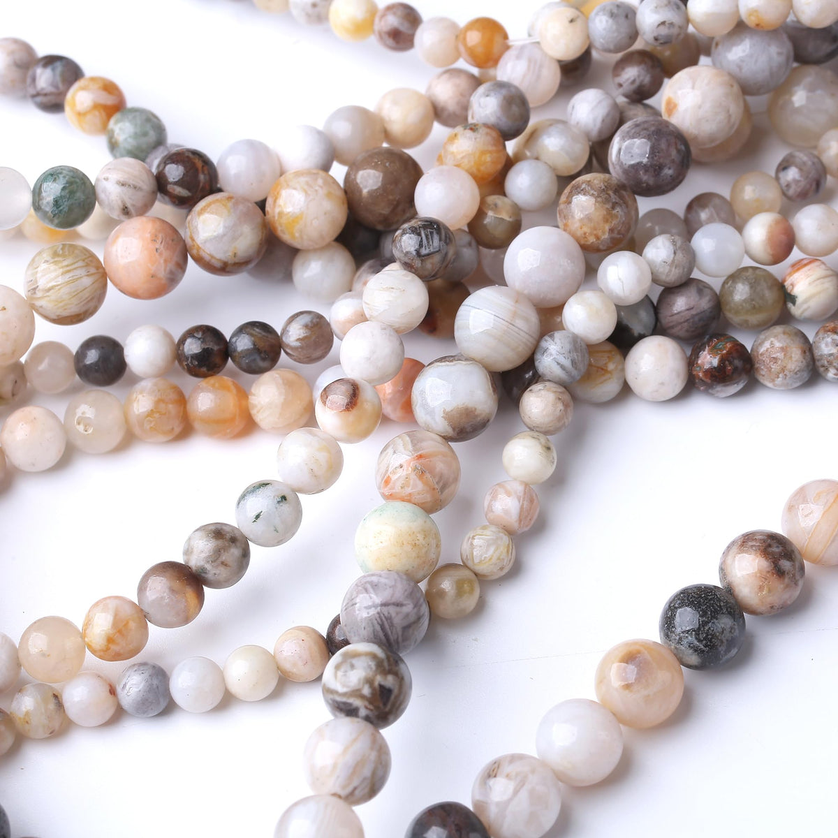 10MM Bamboo Leaf Agate Round Loose Beads Natural Gem Beads Crystal Energy Stone Beads for Jewelry Making DIY Bracelet Necklace