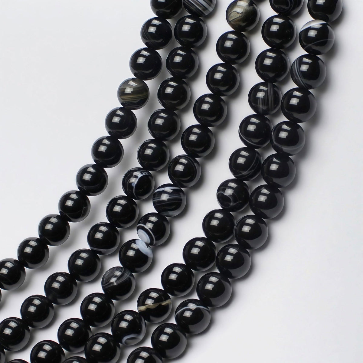 MJDCB Natural Black Striped Agate Round Loose Beads for Jewelry Making DIY Bracelet Necklace (8mm)