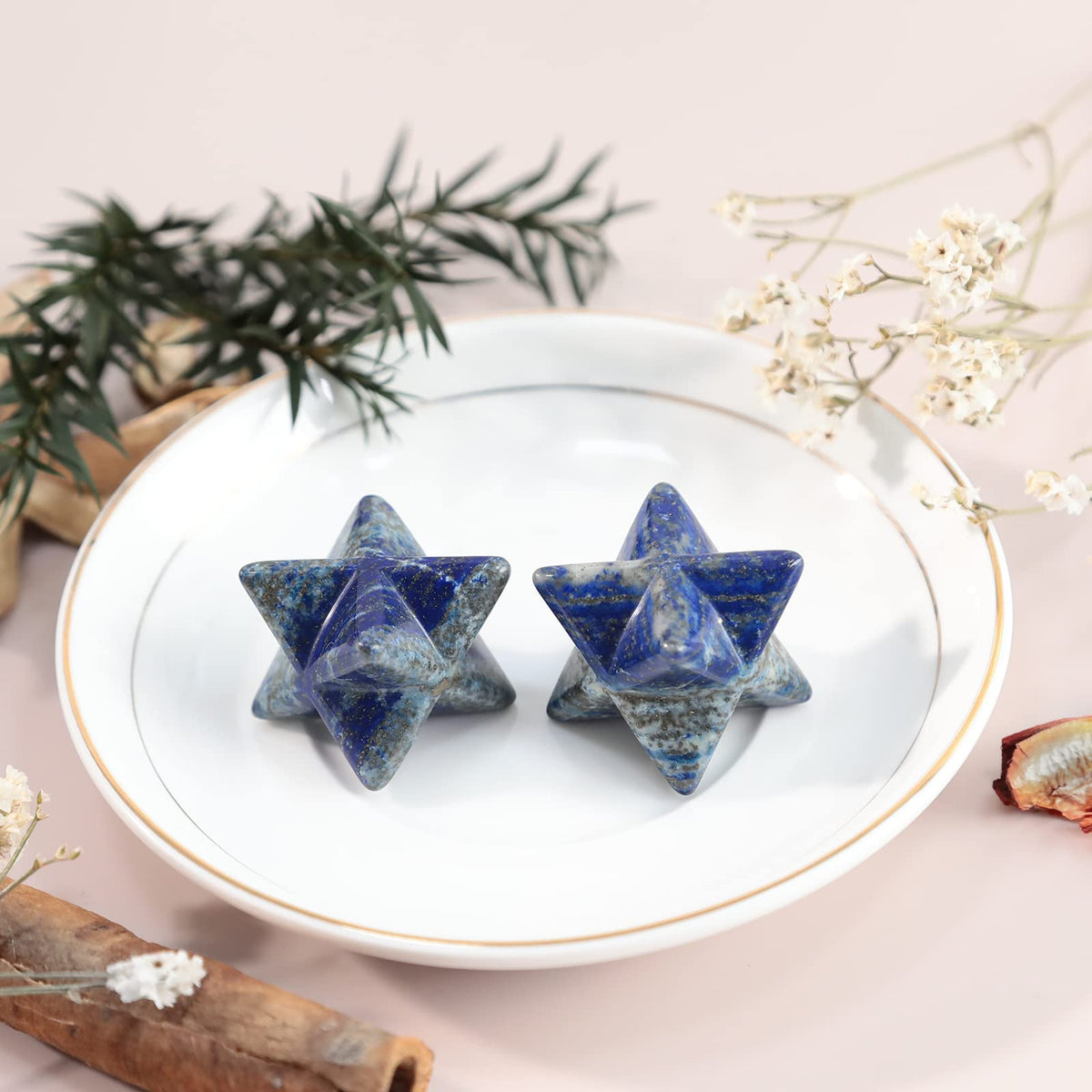 Loveliome Natural Lapis Lazuli Merkaba Crystal Protection Sacred Meditation Energy Generator Healing Chakra Six-Pointed Star 1 Inch