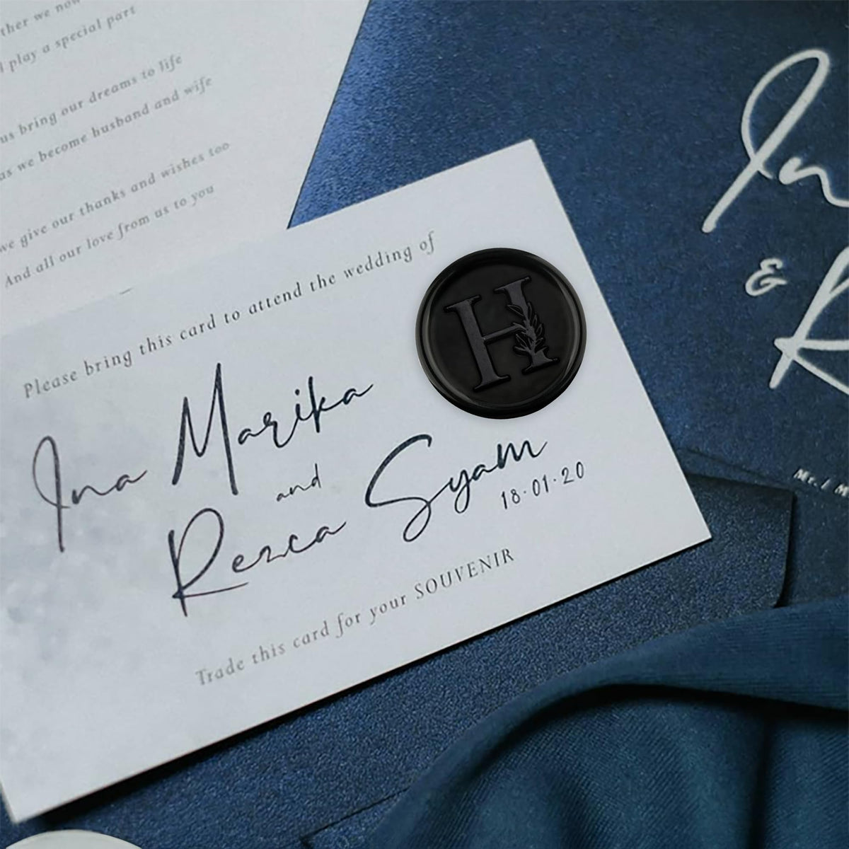 50Pcs Black Wax Seal Stickers Handmade Vintage Botanical Leaves Adhesive Letter Wax Stickers for Wedding Party Invitations, Envelope, Gift Wrap, Christmas(Initial V, Black)