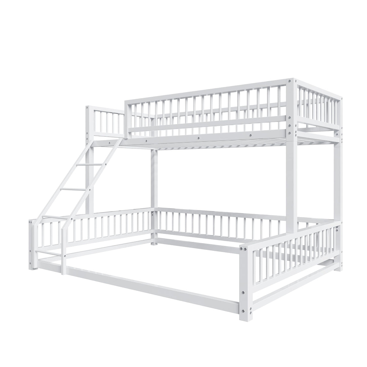 Bellemave Metal Twin XL Over Queen bunk Bed, Floor Twin XL Over Queen Bunk Bed Frame with Ladder and Safety Guardrails, White