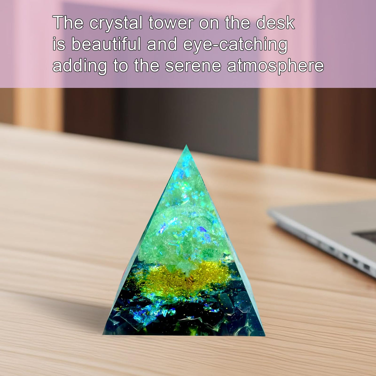 Saefheled Tree of Life Orgone Pyramid,Natural Green Strawberry&Obsidian Orgonite Healing Crystal Pyramid,Crystal Stone Positive Reiki Energy Generator Collection Wealth Lucky Meditation Tool(6cm)
