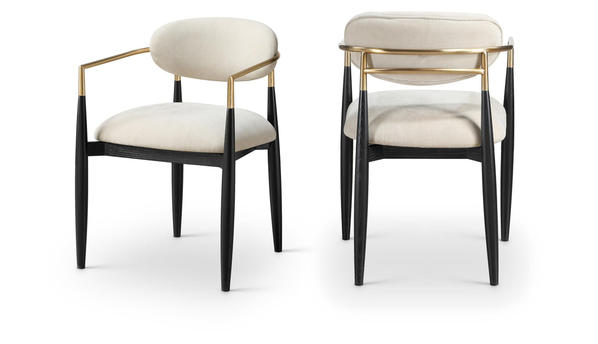 Meridian Furniture 11022Beige-AC Riccio Collection Modern | Contemporary Dining Arm Chair with Beige Performance Polyester, Ash Wood, Iron, 21.5" W x 21.5" D x 29.5" H, Beige, Set of 2