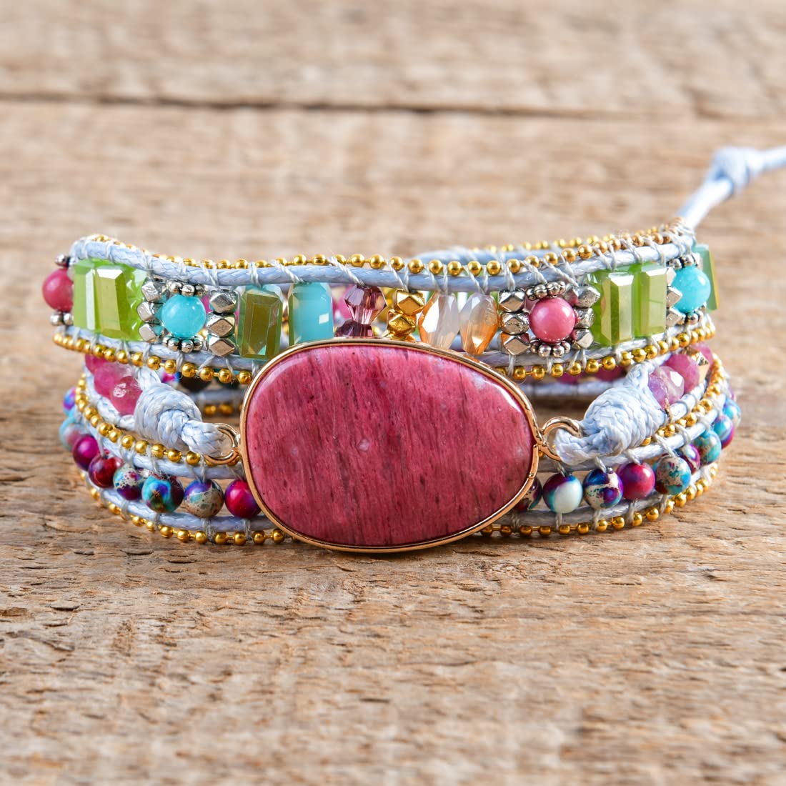YGLINE Boho Wrap Bracelets Natural Rhodochrosite Crystal Stone Variety Beads Strand Bracelet