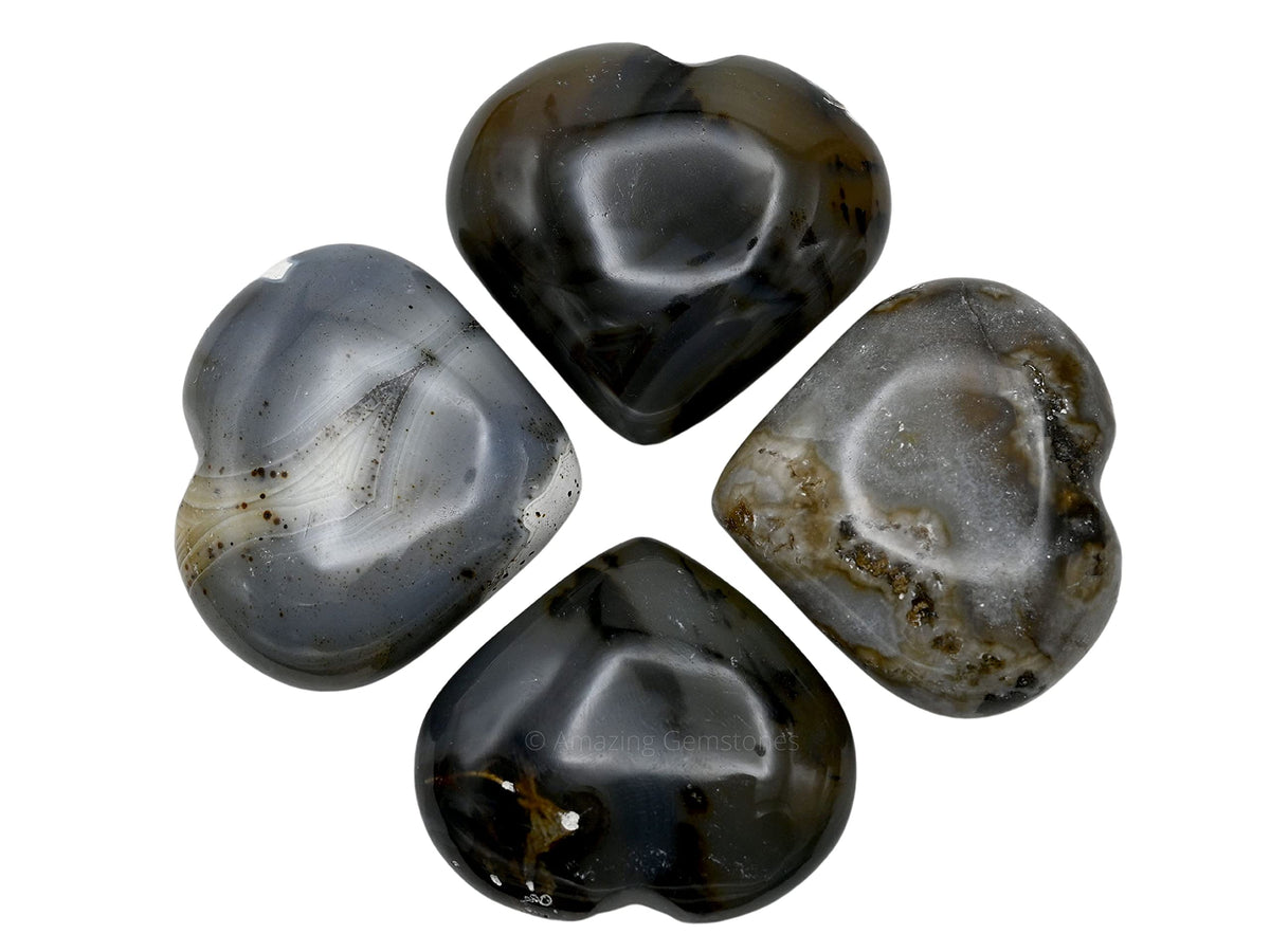 Amazing Gemstone Dendrite Agate Crystal Heart Palm Stone - Pocket Massage Worry Stone for Natural Body Chakra Balancing, Reiki Healing and Crystal Grid