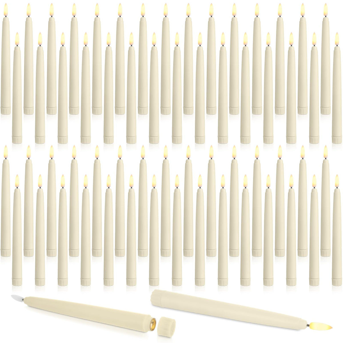 Baquler 72 Pcs Flameless Taper Candles LED Taper Candles Flickering Bulk Ivory LED Candlestick for Easter Wedding Church Halloween Christmas Party Decor Table Centerpiece, 8.5 in, No Batteries
