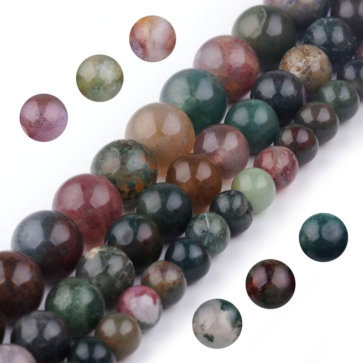 Youngbling Natural Gemstone Beads for Jewelry Making,10mm Indian Agate Polished Round Smooth Stone Beads,Genuine Real Stone for Bracelet Necklace 15 Inch(Indian Agate,10mm)