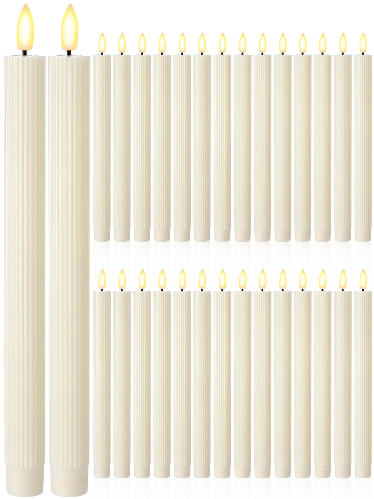 Retisee 30 Pcs 10 Inch Flameless Taper Candles LED Candles Bulk Battery Operated Taper Candle Flickering LED Candlesticks for Valentines Birthday Wedding Party Decor (Elegant Style,Ivory)