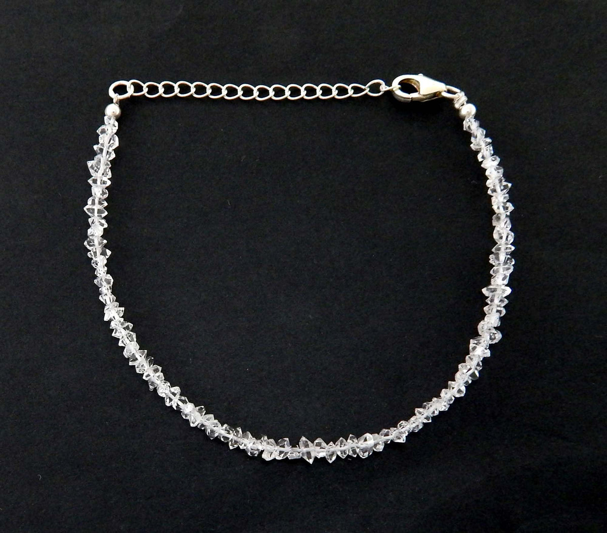 Myhealingworld Natural Herkimer Beaded 6.5 Inch Bracelet with Additional 2 inch 92.5 sterling silver extension bead Size Varies from 2mm to 4mm Wristband Unisex Wristlet April Birthstone