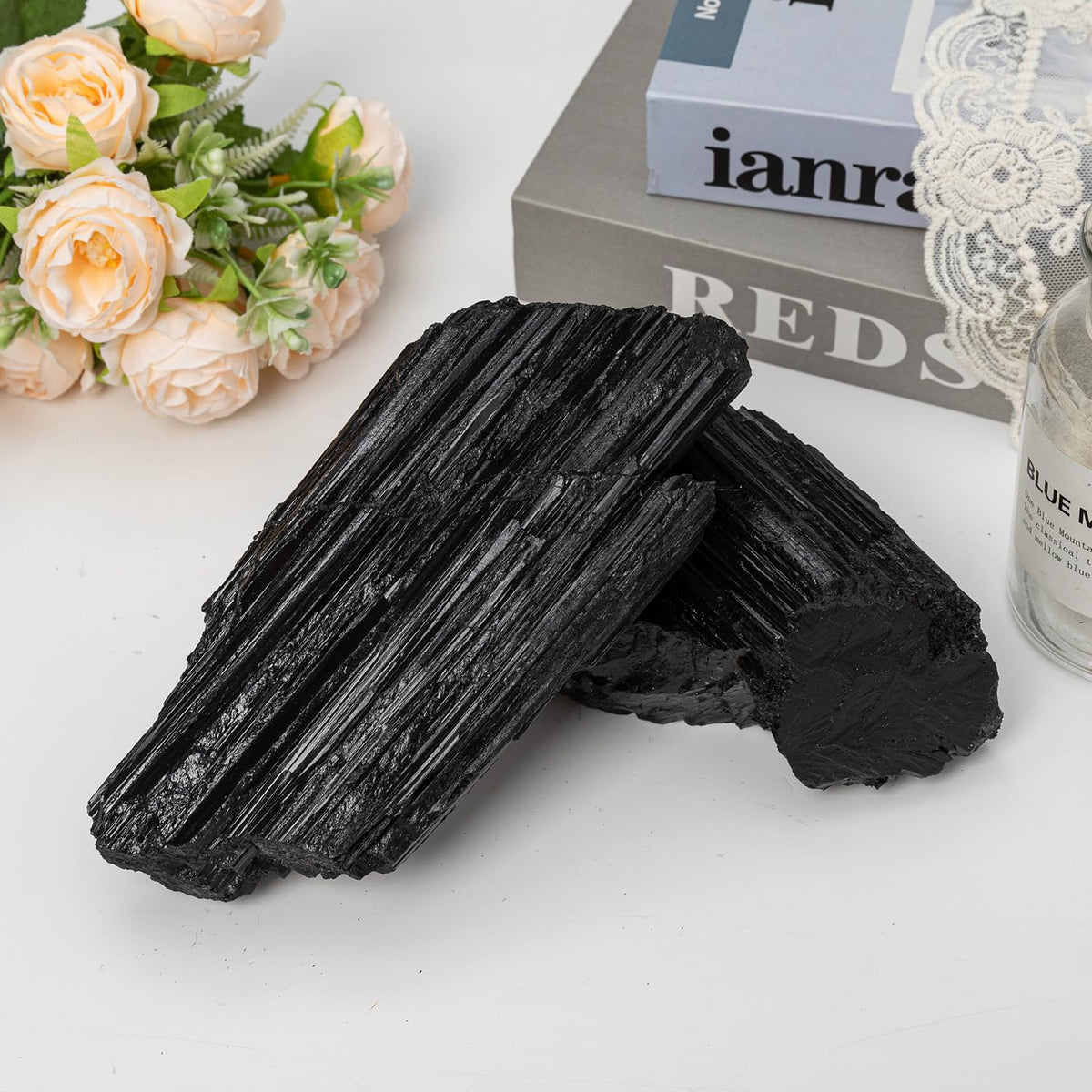 SMOHEAL Large Raw Black Tourmaline Crystal Natural Rough Stone Healing Crystals for Meditation Reiki Energy Decoration 2-3lbs