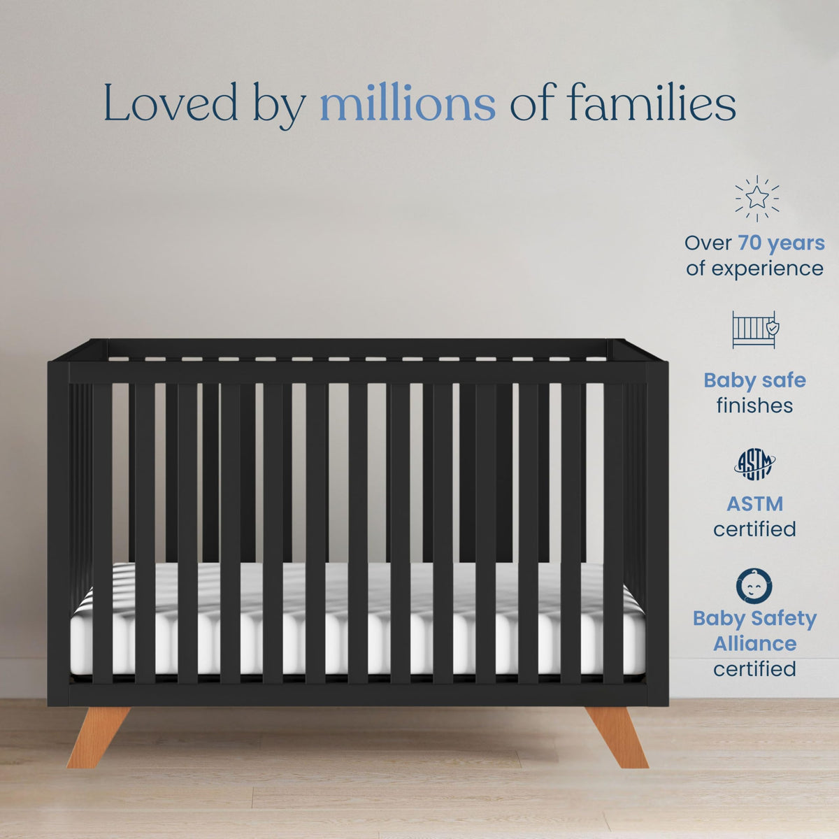 Child Craft SOHO 4-in-1 Convertible Crib, Baby Crib Converts to Day Bed, Toddler Bed and Full Size Bed, 3 Adjustable Mattress Positions, Non-Toxic, Baby Safe Finish (Ebony)