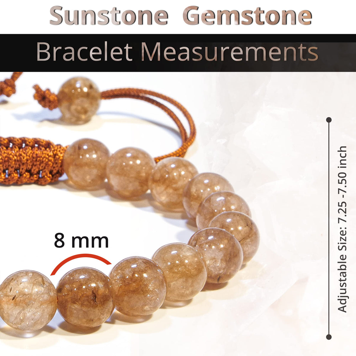 ANAYA AGATE Healing Crystal Bracelet – Chic Gemstone Bracelet for Men and Women – 8mm Round Bead Bracelets for Spiritual Healing, Protection, Positive Energy - Sunstone