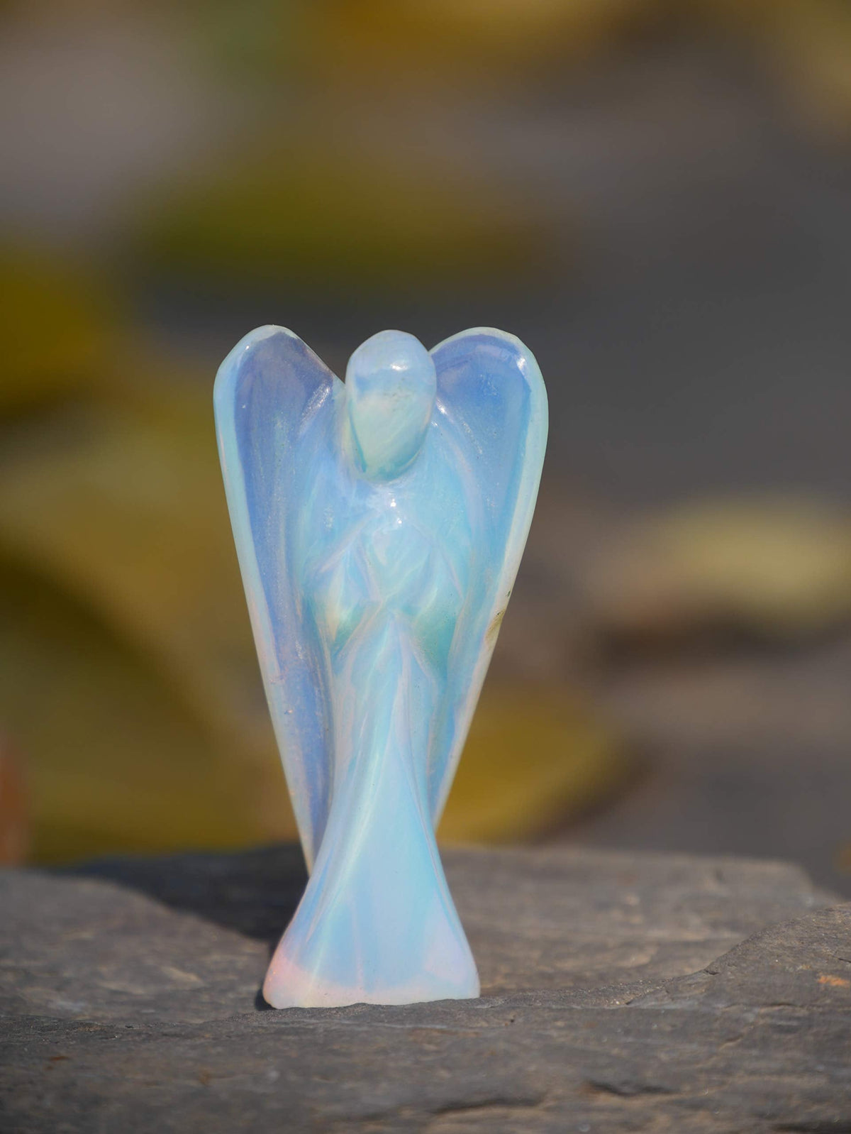 "Opalite Gemstone Guardian Angel Healing Crystal, Hand Carved Pocket Angel Figurine - Crystals for Positive Energy, Handmade Mini Statue for Love, Peace & Healing, Natural Gemstone Healing Figurine"