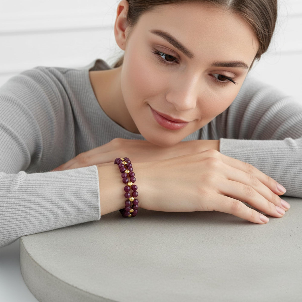 InfinityGemsArt Artisan Ruby Bracelet for Women – Natural July Birthstone Pink Gemstone, Handmade 14K Gold Plated Adjustable Chain, Dainty Chakra Jewelry, Christmas Gift for Her