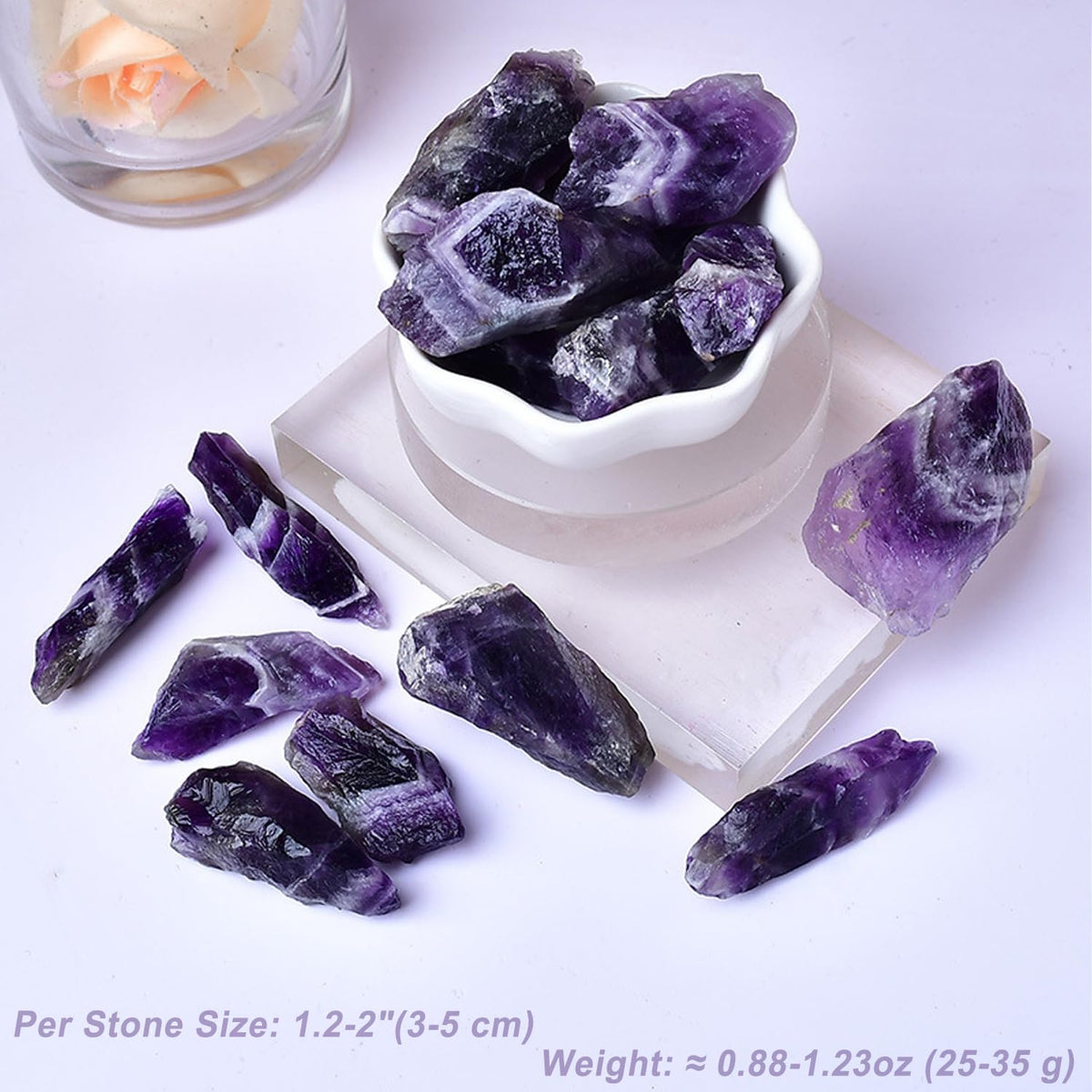 Erliway 1.25-2" Dream Amethyst Raw Stone and Healing Crystals, Natural Rough Stone for Tumbling, Cabbing, Fountain Rocks, Decoration, Raw Crystal and Healing Stones for Polishing, Wicca & Reiki