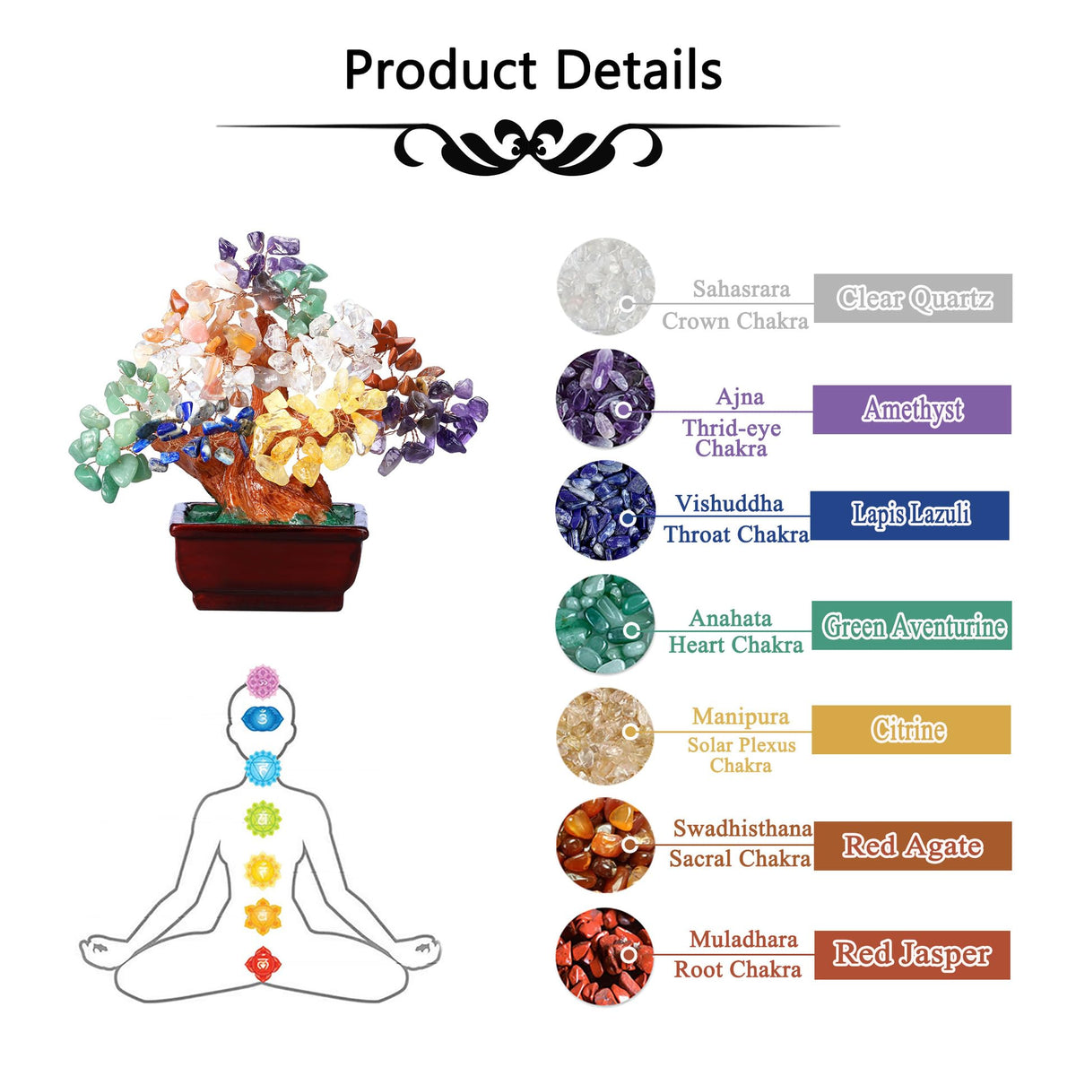 AzureLeap Feng Shui Quartz Crystal Money Tree Bonsai Style Decoration for Luck and Wealth (Red)