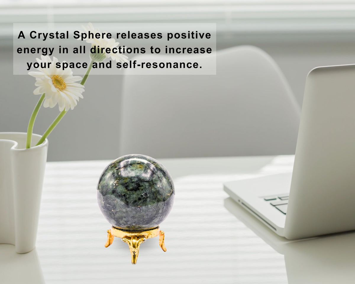 Amazing Gemstone Green Jade Crystal Ball with Stand - 2 Inches Crystal Sphere Meditation Balls for Witchcraft and Decorative Balls