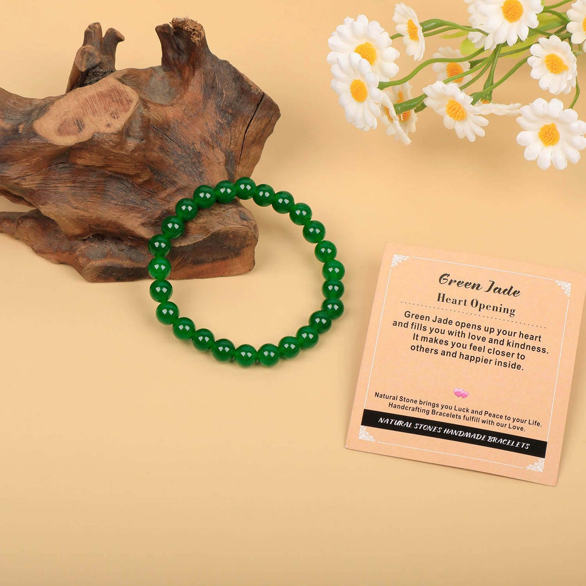 AD Beads Handmade Gemstone Stretch Elastic Bracelet Crystal Healing Reiki Nature's Beauty and Spiritual Essence Unisex (6mm, Green Jade (Heart Opening))