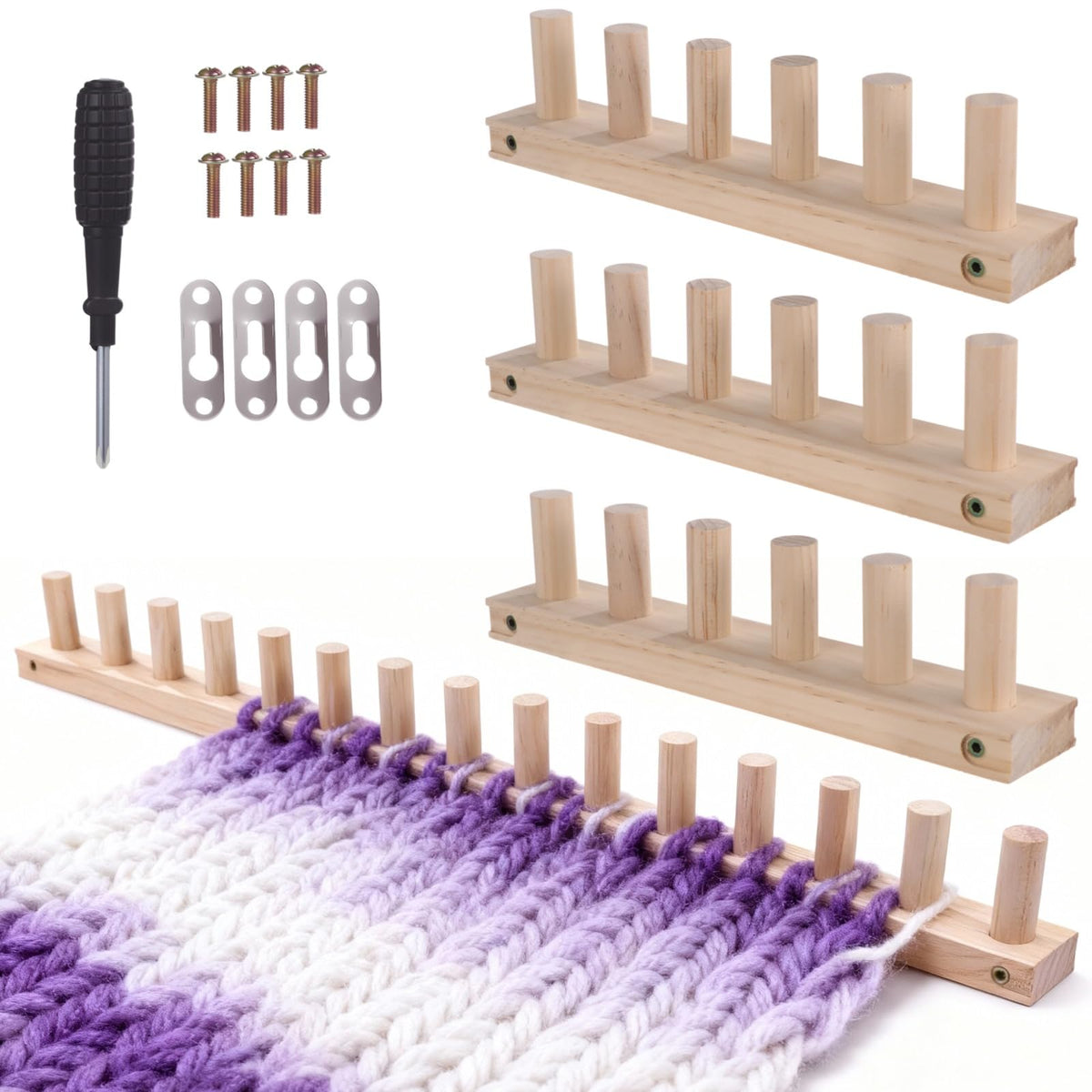 DORMIYA 35.4" Chunky Knitting Blanket Loom, Wooden DIY Weaving Loom Kit, Adjustable Modular Blanket Frame with Assembly Hardware, 3-in-1 Knitting Loom for Thick Yarn