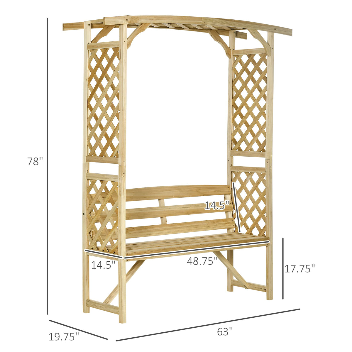 OVX Patio Garden Bench Arbor Arch with Pergola & 2 Trellises, 3-Seat Natural Wooden Outdoor Bench for Grape Vines & Climbing Plants – Backyard Decor, Natural