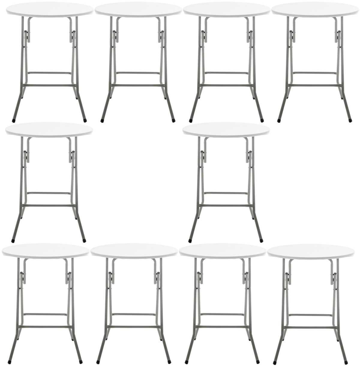 BTEXPERT Set of 10, White 24" Round Plastic Folding Table Commercial Portable for Picnic Party Camping Banquet Card Dining Wedding Event Home Kitchen Indoor Outdoor, 30" Height