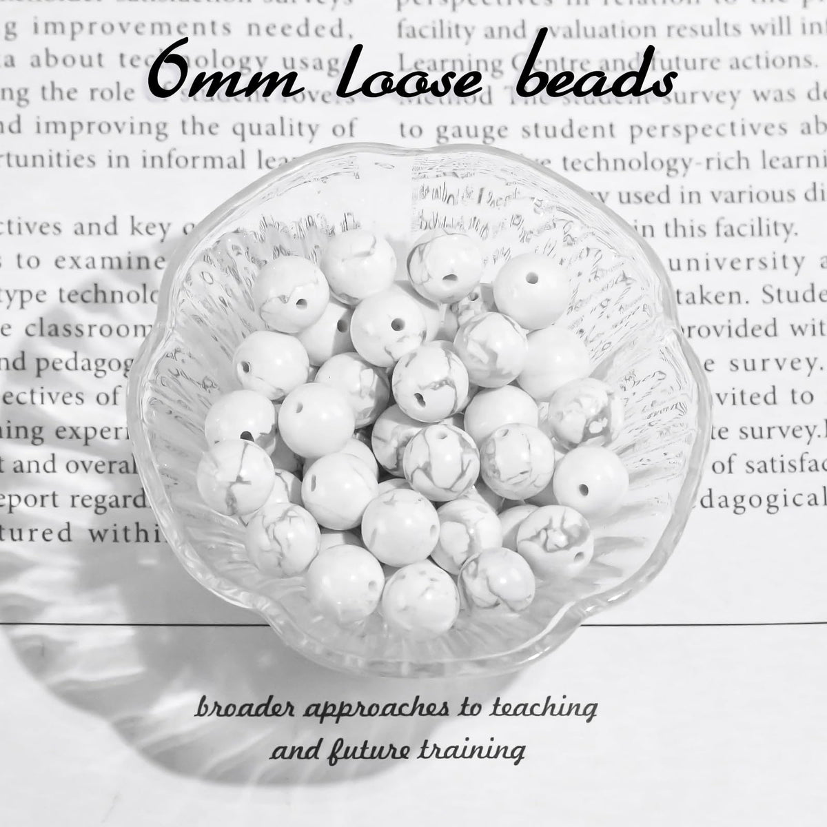 6mm Natural Gemstone Round Howlite Loose Beads for Jewelry Making Bracelets Necklace Earrings Art Craft (60-62pcs/strand)