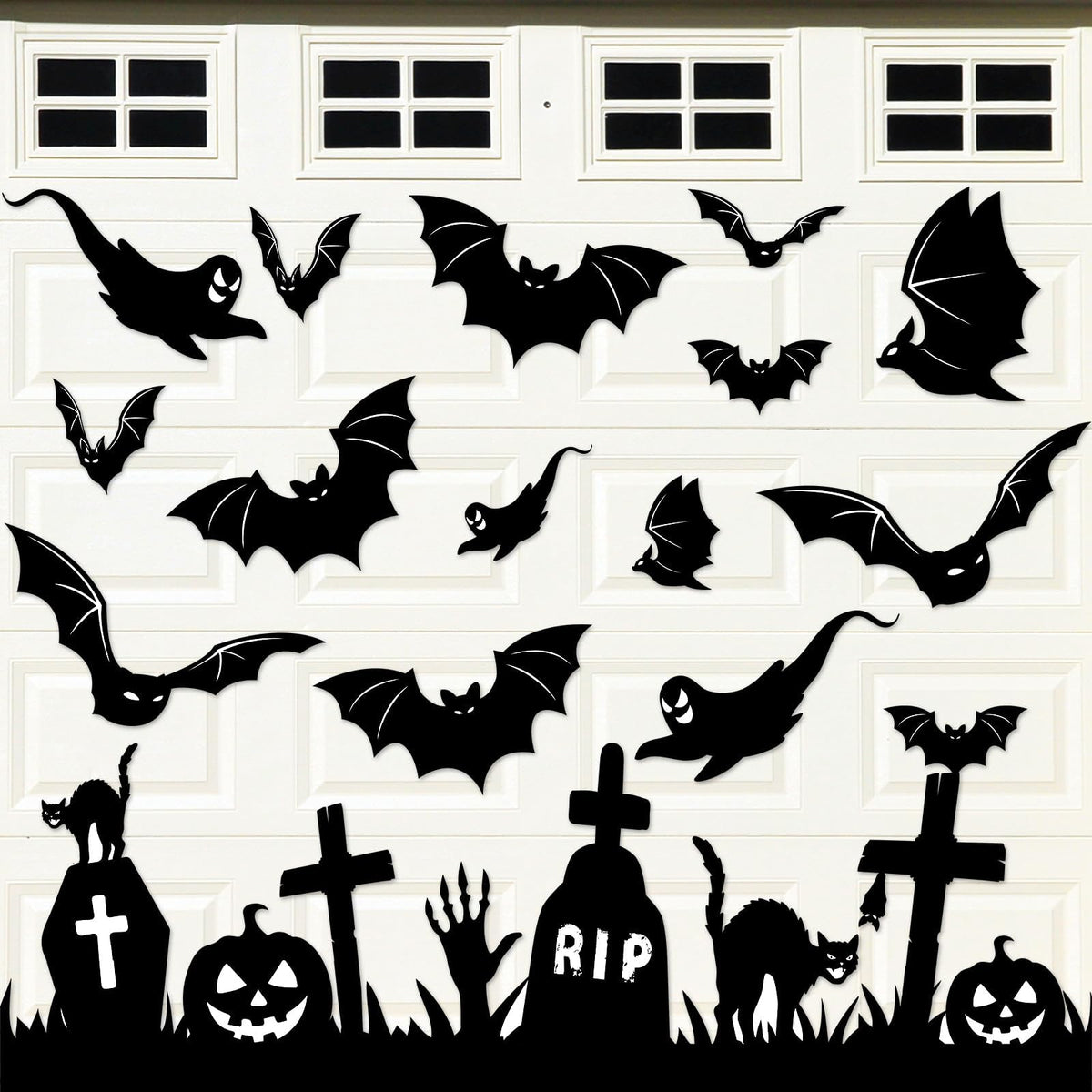 32Pcs Halloween Garage Magnets Door Decorations Happy Halloween Tombstone Cross Pumpkins Black Cat Bat Ghost Magnetic Refrigerator Stickers Large Decals for Halloweens Holiday Outdoor Car Party Decor