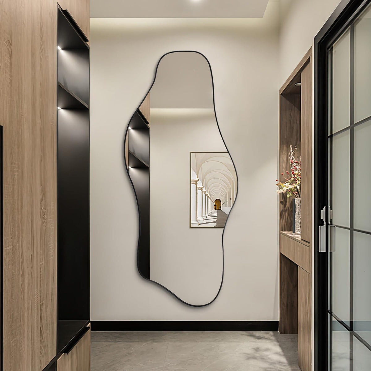 DAOYIJIAJU Irregular Mirror Full Length, 67"x31" Asymmetrical Tempered Glass Mirrors, Modern Large Organic Frameless Mirrors for Living Room Bedroom Hallway Entryway, Horizontal or Vertical Hanging