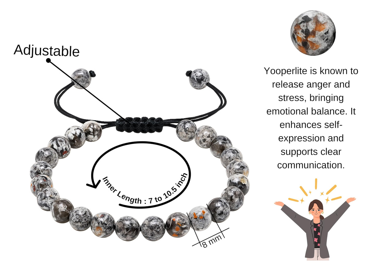 Amazing Gemstone Yooperlite Bracelet for Women Men's Gifts - Protection Healing Crystal Bracelet - 8mm Gemstone Beaded Adjustable Bracelet Pulseras Para Hombres Mujer Stocking Stuffers